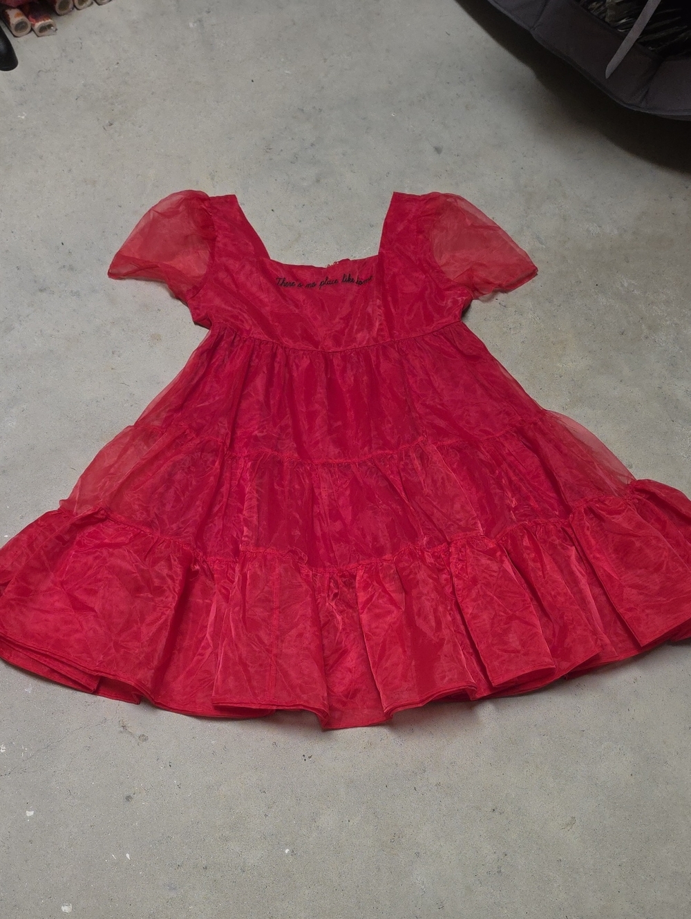 Nwt Dolls Kill Wizard Of Oz Colab Red Sheer Tiered Puff Sleeve Dress